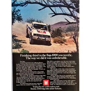 Isuzu Pick-up Truck "Finishes 3rd in Baja 1000" Vintage Print Ad 1983